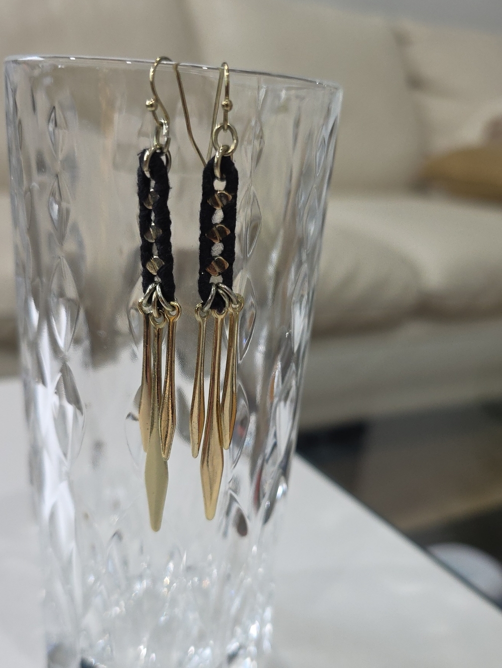 Gold and Black Braided Tassel Drop Earrings - Women's Jewelry